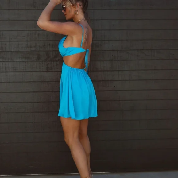 Nevaeh Satin Cowl Neck Cutout Mini Dress - Picture 3 of 6